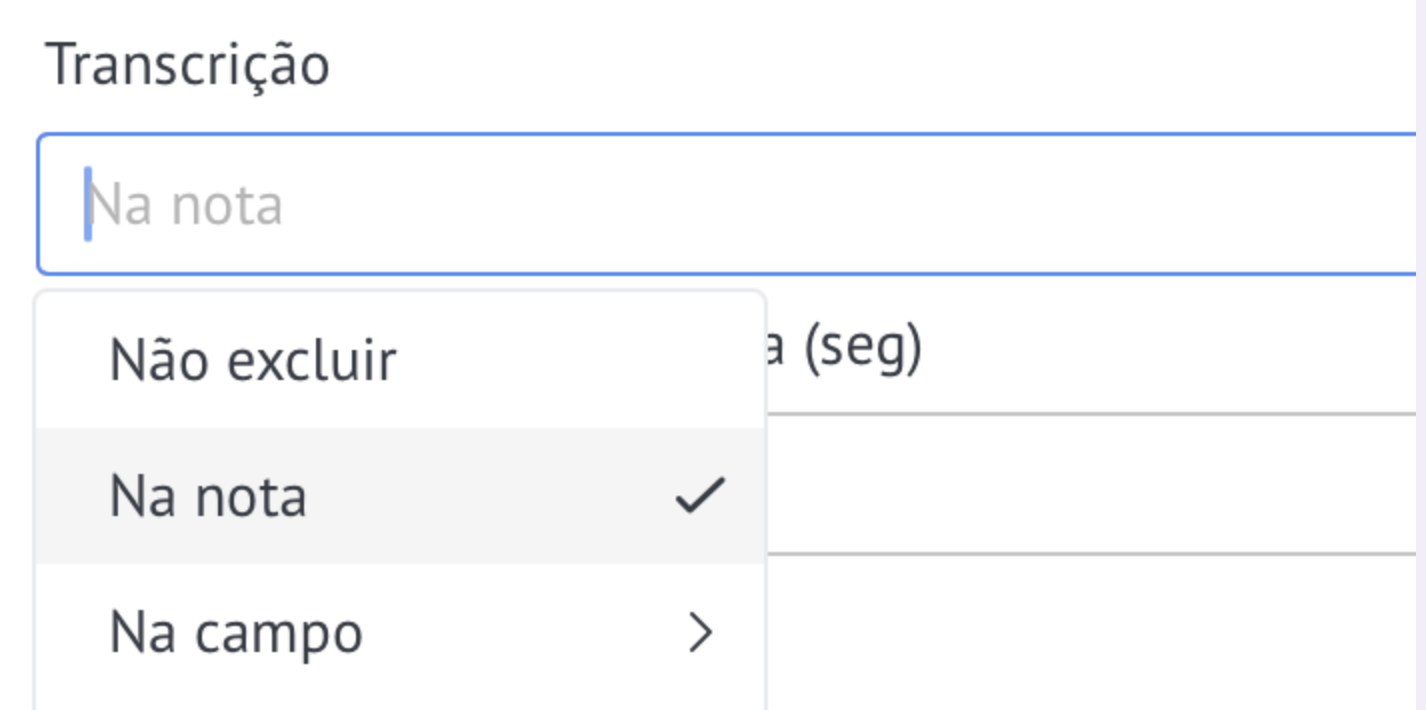 Selecionando uma opção de transcrição