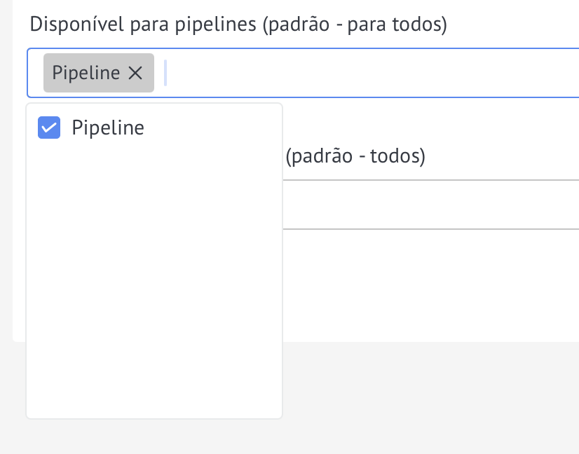 Seleção de pipelines para o cálculo nas configurações do widget
