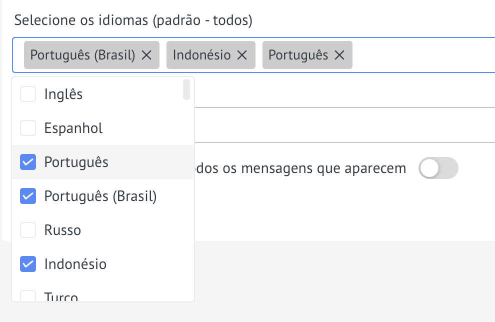 Selecionando idiomas para tradução