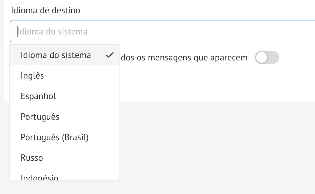 Selecionando o idioma alvo